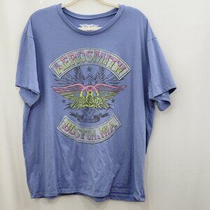Aerosmith Boston MA Tour T-Shirt 1X Purple Distressed Graphic Rock Band Tee